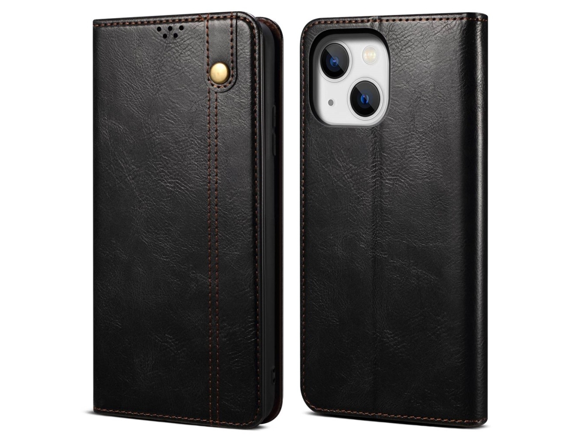 Capa Textura Louco Para Iphone 14 Pele Sintética Anti-riscos Preto
