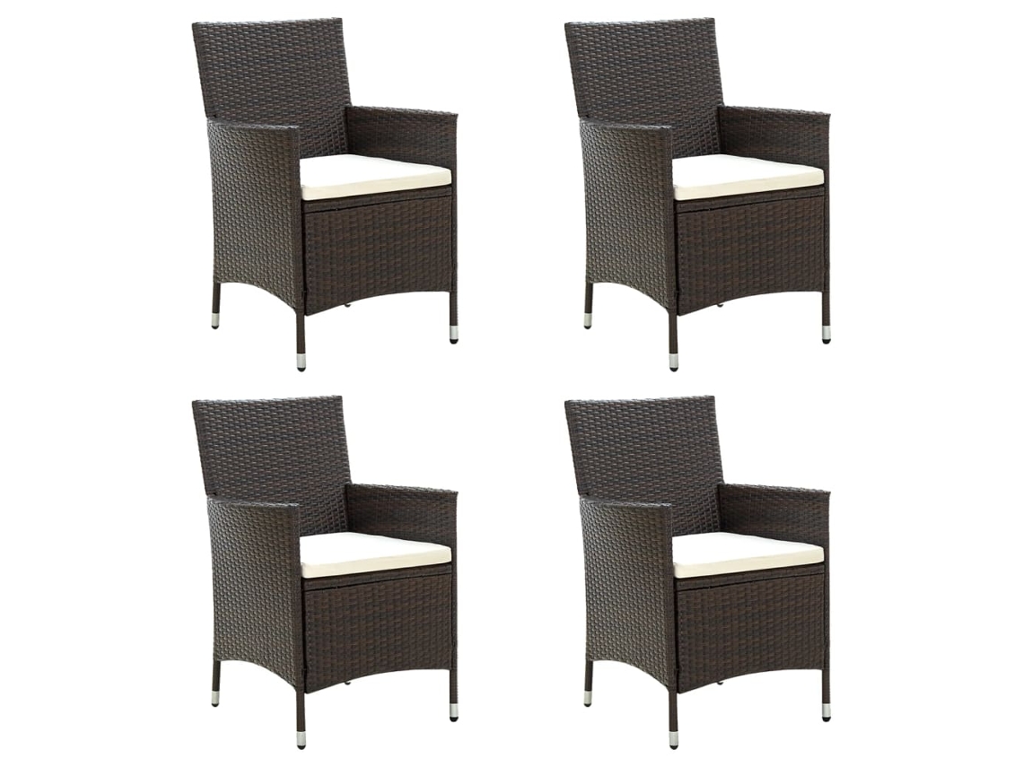 Vidaxl Cadeiras De Jardim 4 Pcs Com Almofadões Vime Pe Castanho