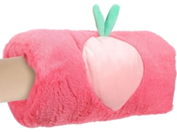 Luvas Aquecedoras De Mãos Em Pele Sintética Rosa Com Estampa De Pêssego, Feitas De Pelúcia E Algodão Pp, Macias E Quentinhas.