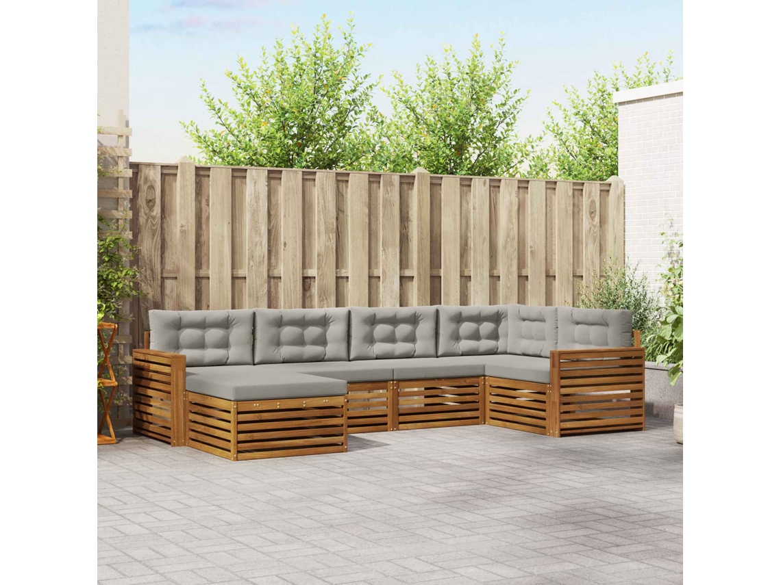 Vidaxl Conjunto De Sofás Para Exterior 6 Unid. Cinza Natural E Claro