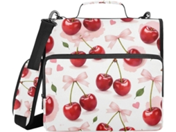 Pasta Organizadora Blush Bow Cherry Zíper Resistente De 3, 8cm 1, 5 Polegadas, 3 Argolas Com Alça E De Ombro Removível