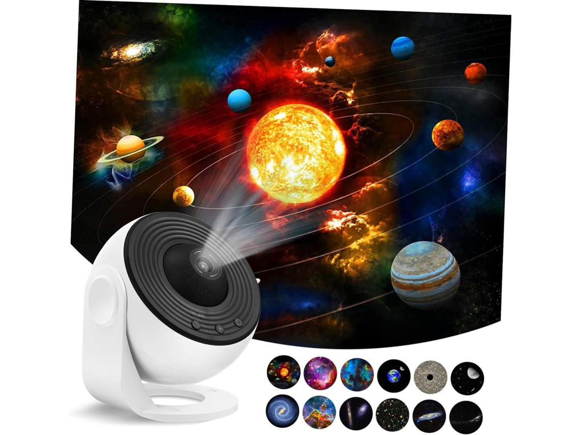 Projetor de Luz Noturna Galaxy em Abs Pc Branco com 12 Discos de Filme, Lua, Estrelas e Padrões. SFUSHOS