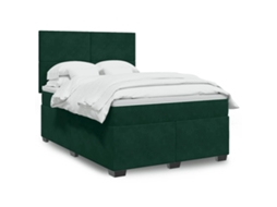 Vidaxl Cama Com Molas/colchão 140x200 Cm Veludo Verde-escuro