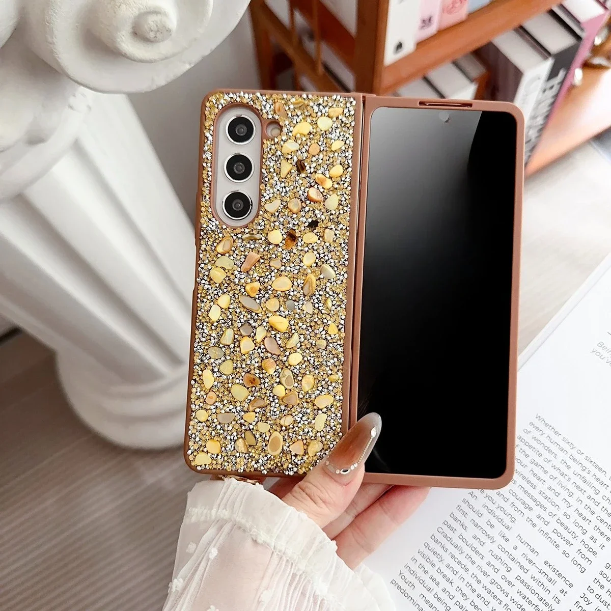 (amarelo, Galaxy Z Fold5) Capa Flip Requintada Com Design À Prova De Choque, Feita De Material Tpu.