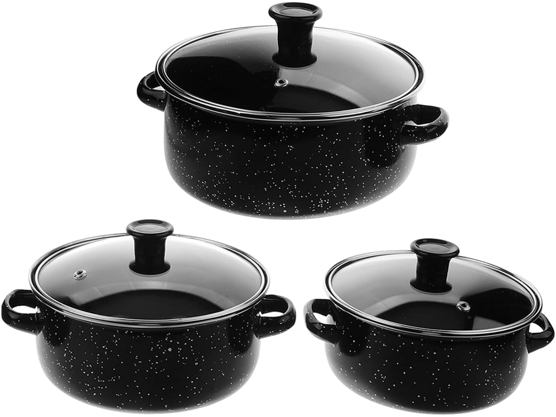 Conjunto De Mini Panela Esmaltada 3 Peças-panela Pequena Cor Café Com Tampa E Alças Duplas, Sopa Antiaderente Para Cozinhar Cozinha