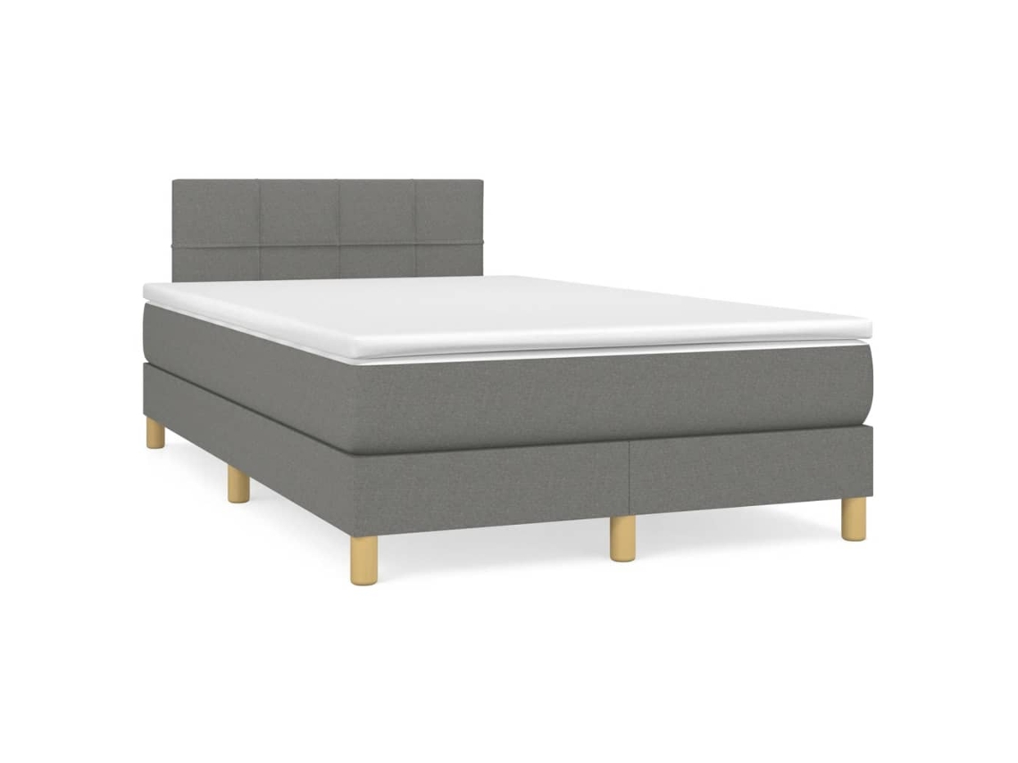 Vidaxl Cama Box Spring C/ Colchão e Led 120x190 Cm Tecido Cinza escuro