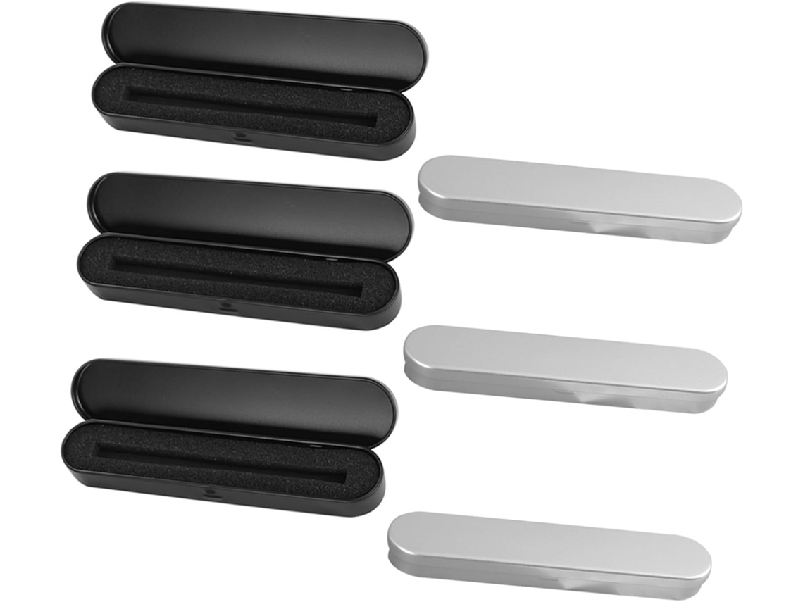 Conjunto de 6 Estojo Retangular Metal Alipis, Peças, para Meninos e Meninas, com Forro Prateado Preto, Estojos
