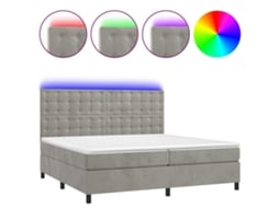 Cama Box Spring com Colchão LED Veludo Cinzento Claro MAISON EXCLUSIVE (200x200 cm)