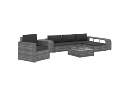 Maison Exclusive - 8 Pcs Conjunto Lounge De Jardim C/ Almofadões Vime Pe Cinzento