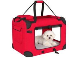 Transportadora Dobrável para Cães 60x41,5x41 Cm com Janelas de Rede, Almofada Macia e 2 Alças para Mini Cães e Gatos Vermelho Ge