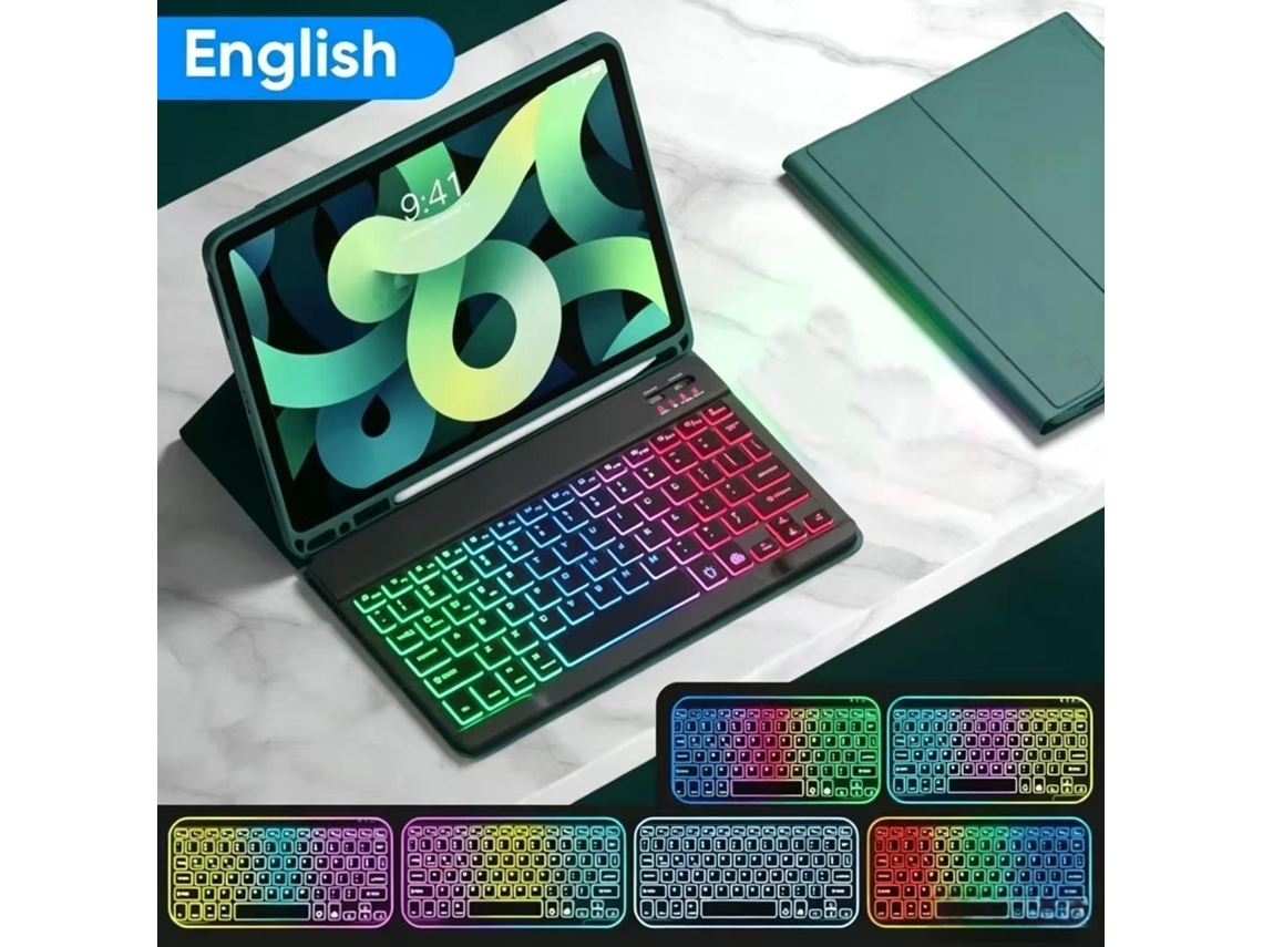 Capa Com Teclado Para Ipad 10.27/8/9thair3/pro10.5 Geração, Retroiluminação Em Cores Do Arco-íris, Teclado Destacável Verde Escuro Hexinyigjly