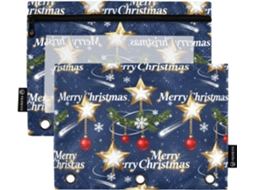 Feliz Natal Estrela Dourada Pasta Organizadora Doméstica Com Janela Transparente, Estojo Grande E Resistente, 3 Lápis Em