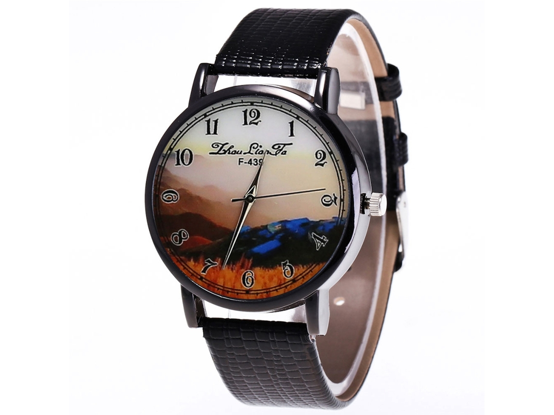 Reloj De Pulsera Unisex De Moda Con Correa De Cuero Pu, Dial Redondo, Cuarzo (negro)