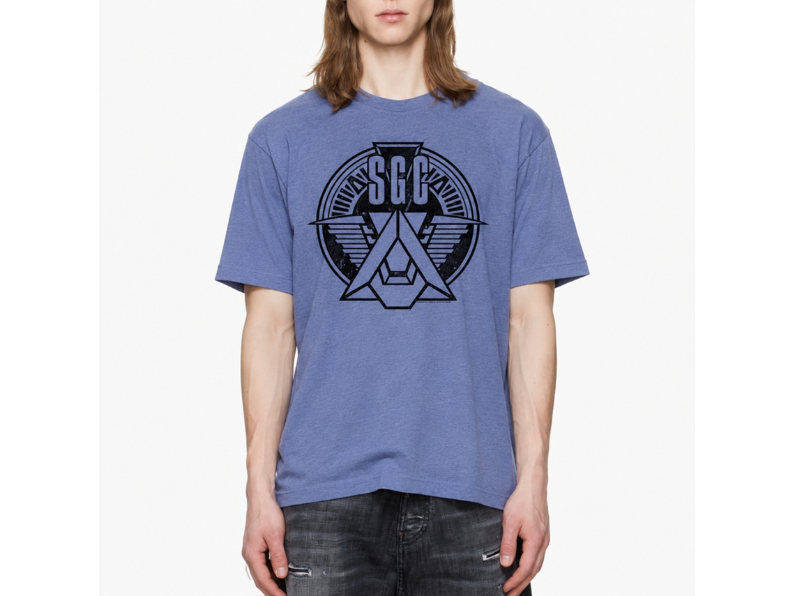 Rockinstone Stargate Sgc Emblem Heather Light Blue Adult T-shirt Size:s
