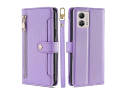 Capa De Couro Tipo Carteira Com Zíper E Textura De Carneiro Para Motorola Moto G53 5g/g13 4g/g23 4g