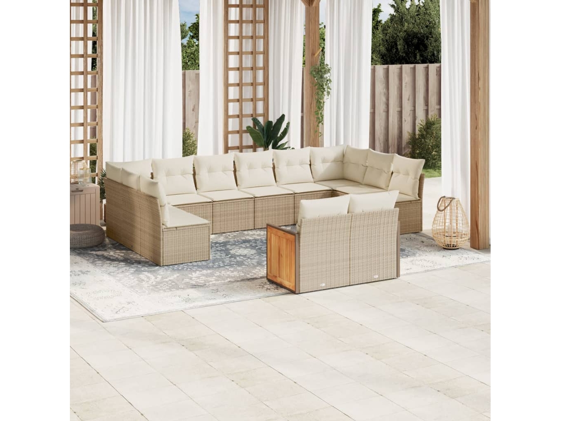 12 Pcs Conjunto De Sofás P/ Jardim Com Almofadões Vime Pe Bege Dkd Home Decor