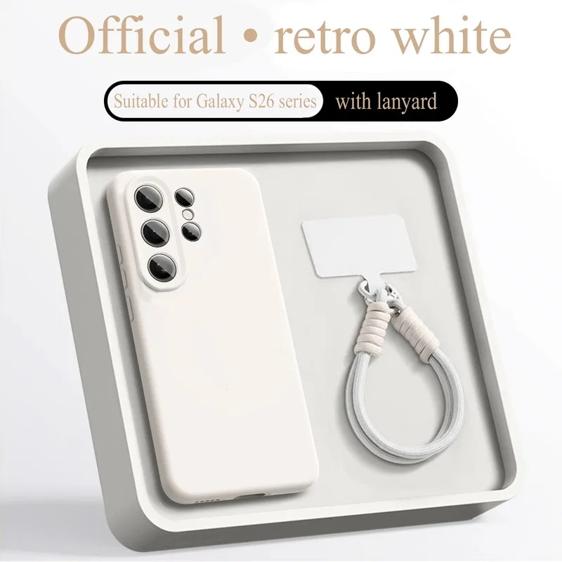 Capa De Celular Samsung S23 Plus (branco Retrô) Com Cordão Em Silicone Líquido E Alça De Pulso.
