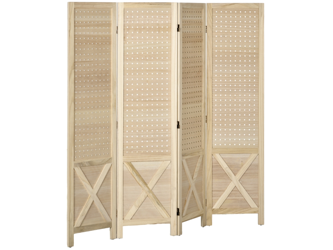 Biombo de 4 Painéis Divisória de Ambiente Dobrável 152x1,7x144,5cm Estilo Rústico Natural BTFORUS