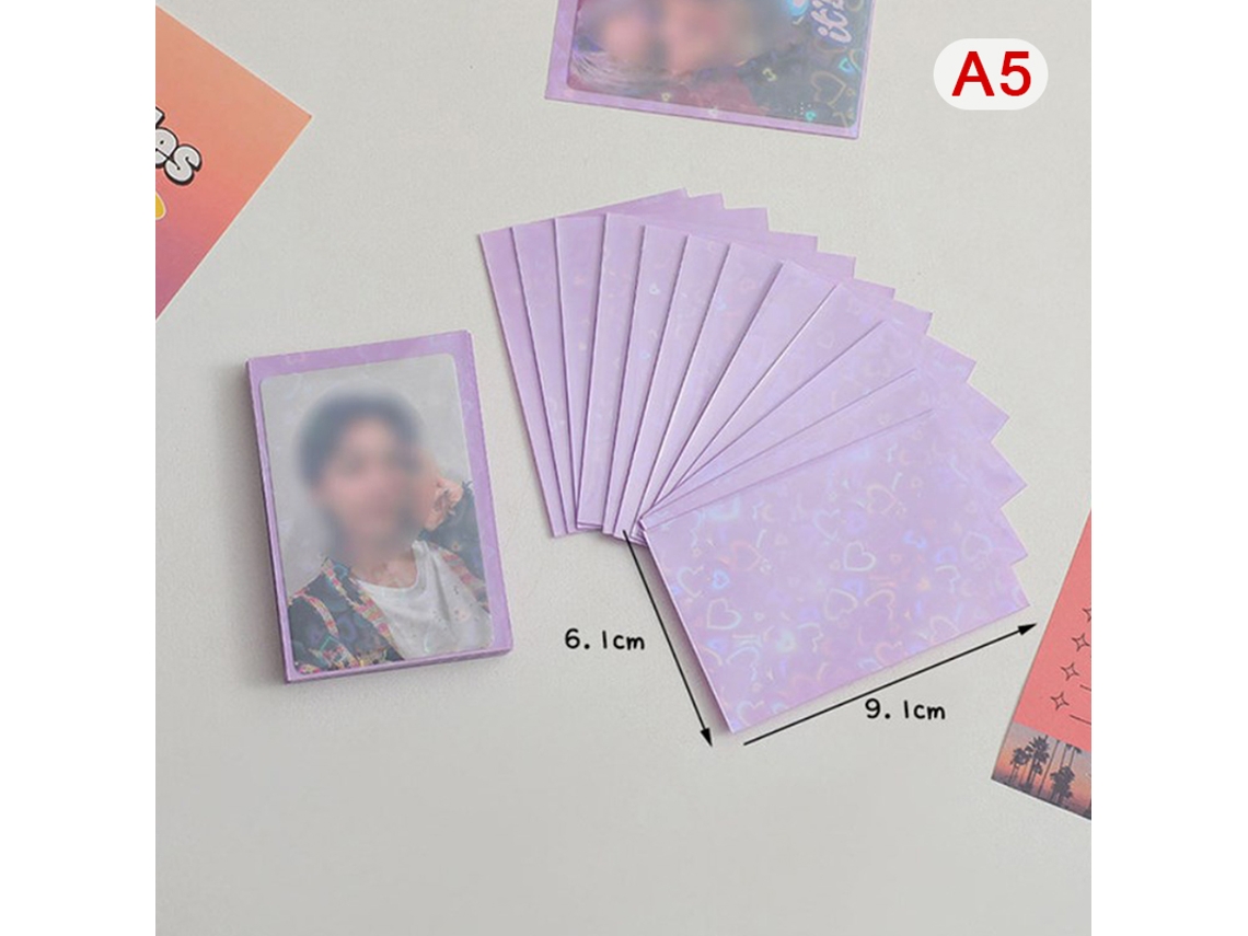 50 unidades de sleeves para cartas Kpop, 61x91mm, com strass em formato de coração, para holografia Aquaforge.