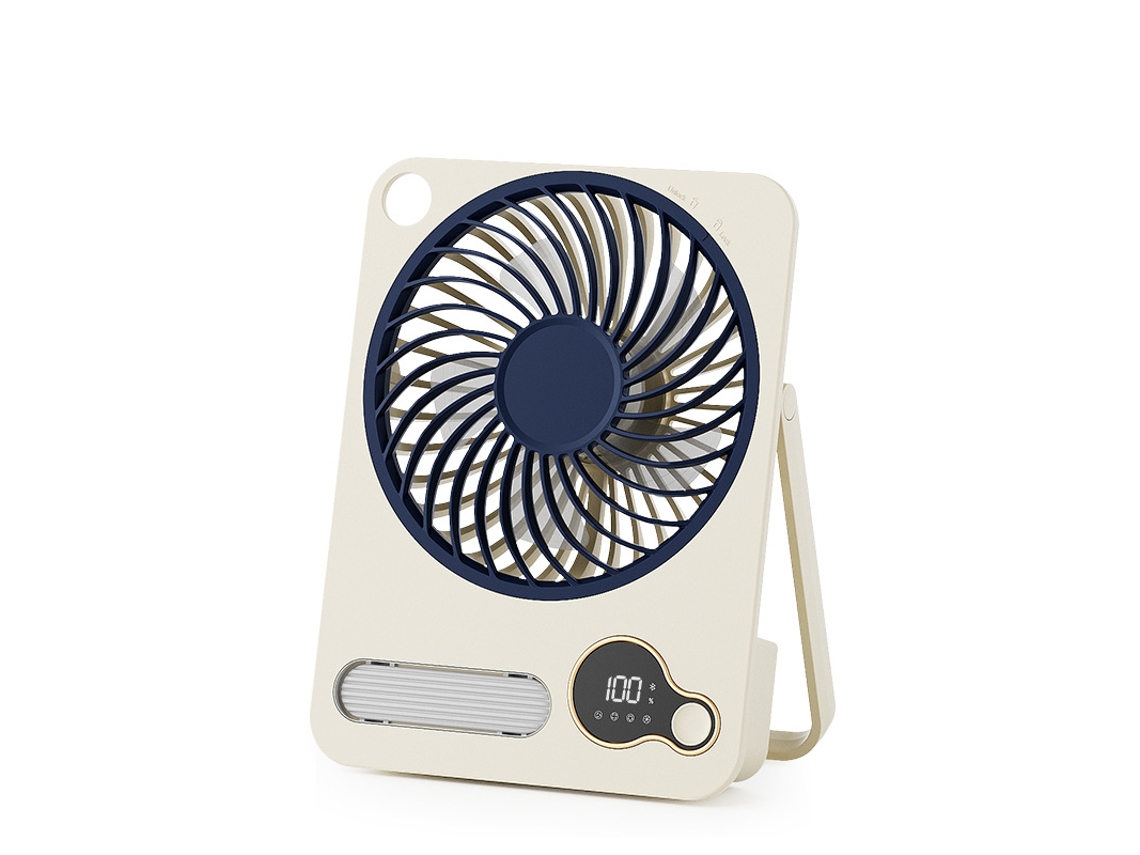 Ventilador de Mesa Dobrável Ultrafino de 3000mah para Montagem na Parede, com Luz Noturna, Bluetooth e Interface Usb. MDUG (bege)