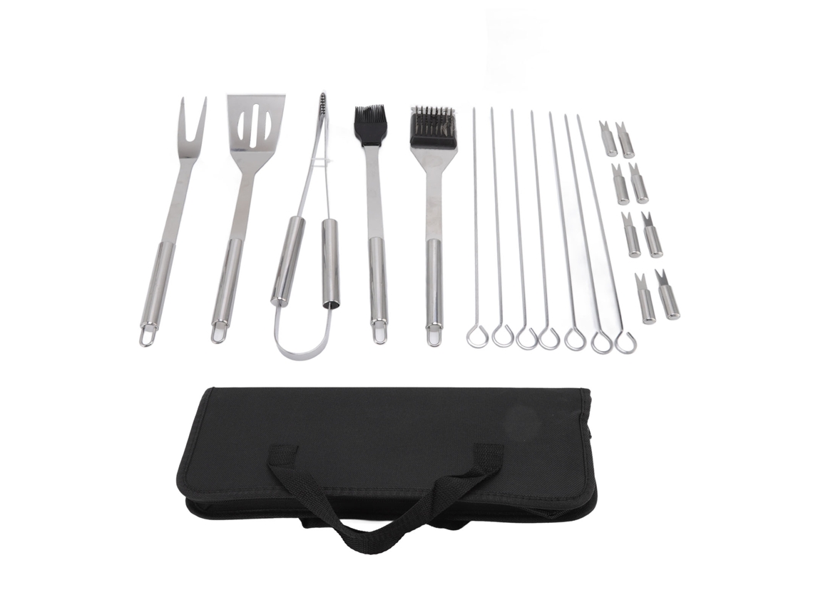 Conjunto de Utensílios de Churrasco de Aço Inox 20pcs para Atividades ao Ar Livre Familiar S/MARCA
