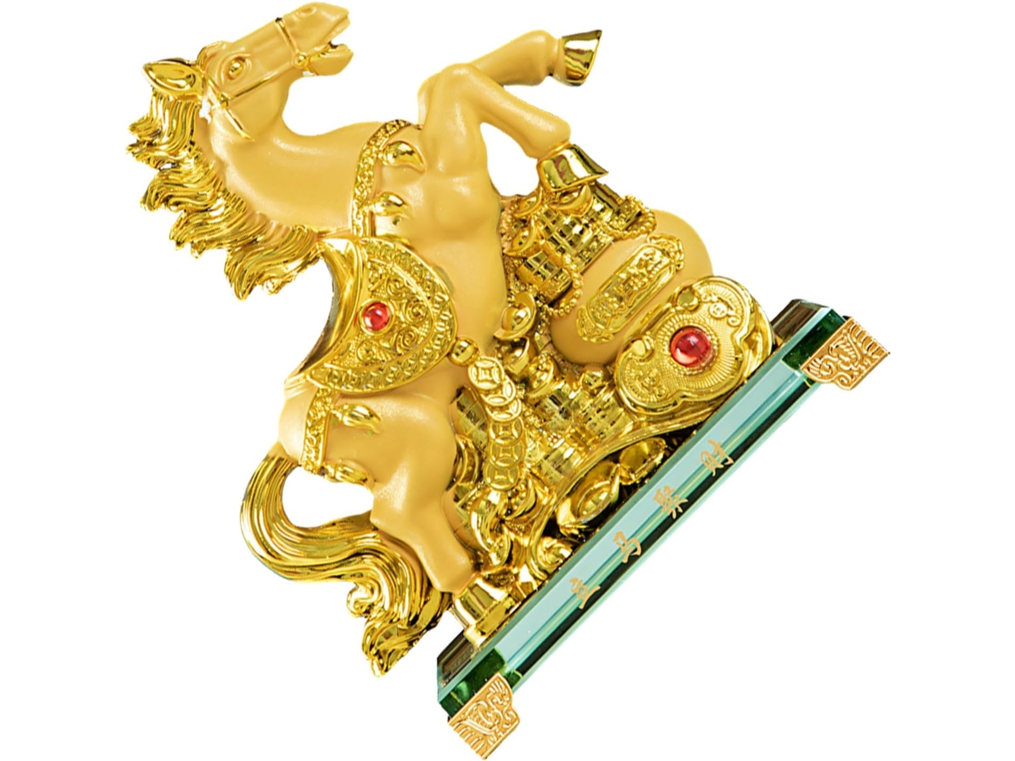 Estátua De Feng Shui Em Resina Dourada, Cavalo Chinês, Decoração De Mesa, Estatueta Colecionável