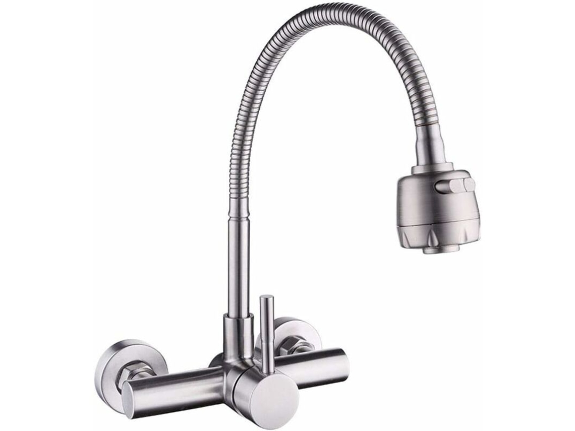 Torneira de Cozinha, Torneira de Parede para Pia em Aço Inoxidável 304, Torneira Giratória de 360° com Mangueira Flexível. MDUG