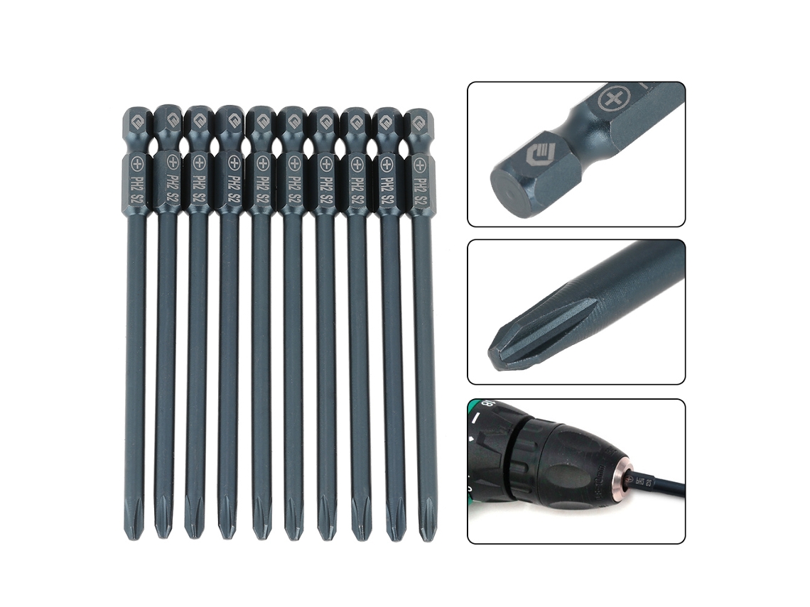 Laxiscreed Pontas Phillips Ph2 Em Aço S2, 100mm, Hexagonal 1/4”, Perfectas Para Parafusos