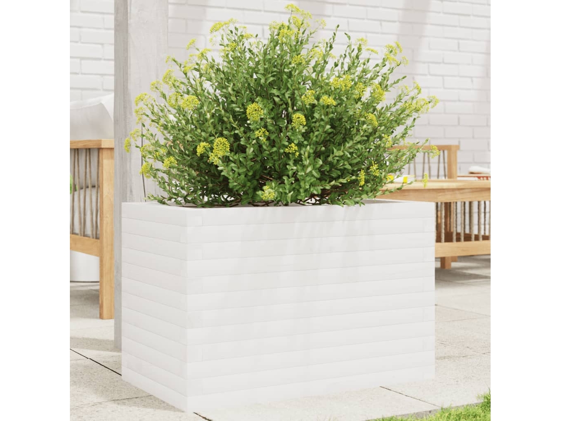 Vidaxl Vaso/floreira De Jardim 70x40x45,5 Cm Pinho Maciço Branco