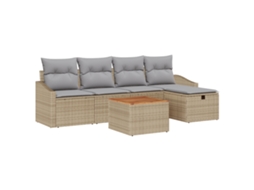 Conjunto 6 Sofá De Jardim Vidaxl Bege Vime Pe (55 X 55 X 37 Cm)