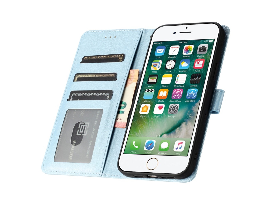 Capa Em Couro Pu Com Suporte E Pega Para Apple Iphone 6 / 6s / 7 / 8 - Azul Celeste