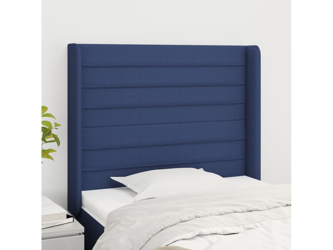 Vidaxl Cabeceira De Cama C/ Abas Tecido 93x16x118/128 Cm Azul
