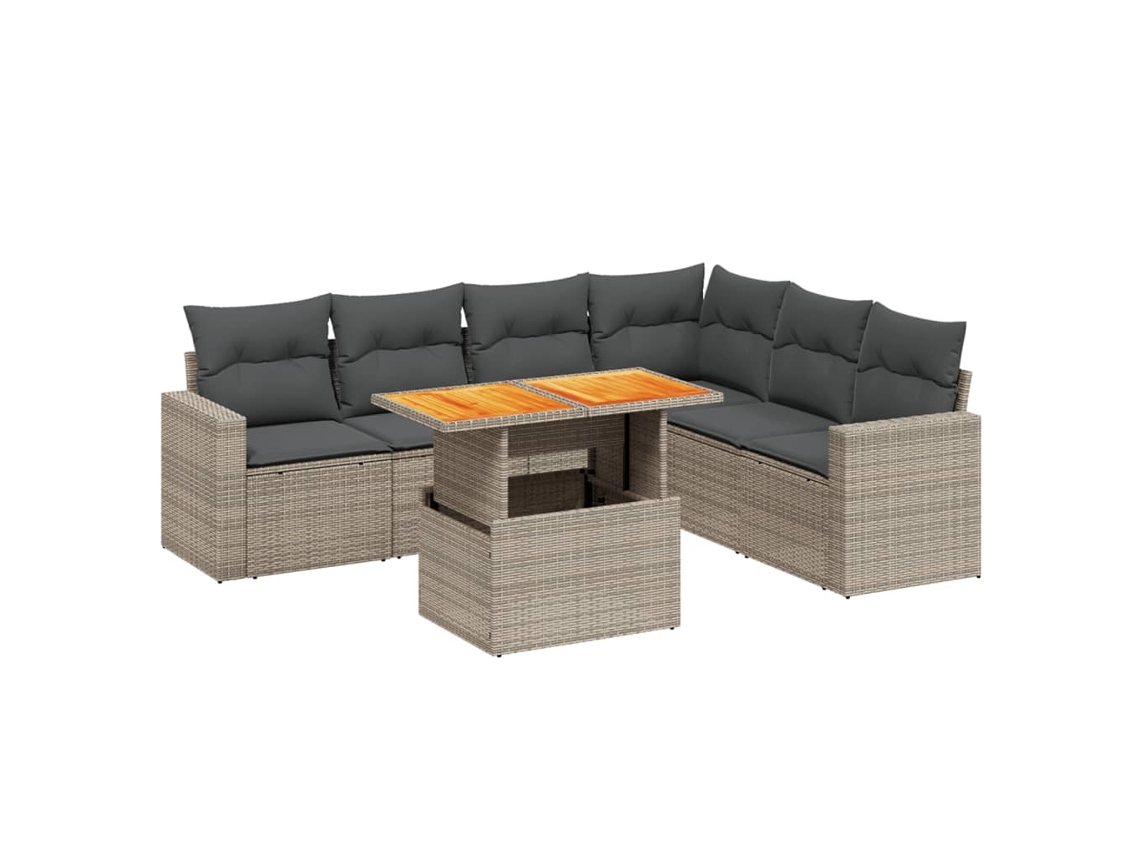 Conjunto de 7 Sofás para Jardim com Almofadões Vime Pe Cinzento MAISON EXCLUSIVE (7 pcs)