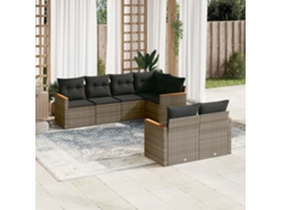 Vidaxl 7 Pcs Conjunto Sofás P/ Jardim C/ Almofadões Vime Pe Cinzento