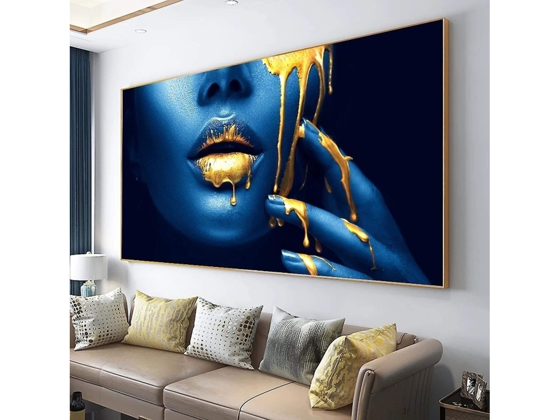 Pôster artístico de mulher africana, tamanho 50x100cm, lábios dourados