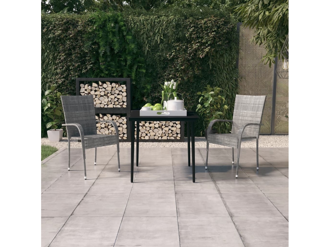 Vidaxl 3 Pcs Conjunto De Jantar Para Jardim Cinzento E Preto