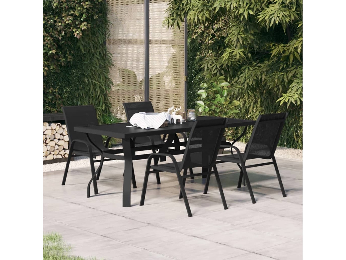Vidaxl 5 Pcs Conjunto De Jantar Para Jardim Preto