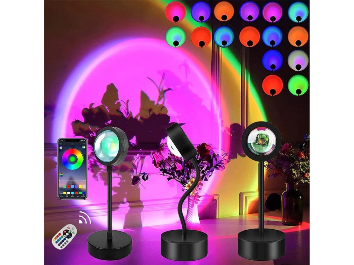 Projetor De Pôr Do Sol Em Led Para Quarto, Luz Noturna Com Projeção E Controle Remoto, 16 Cores, Ideal Selfies, Decoração Casa, Sa Aquaforge