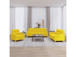 Vidaxl 3 Pcs Conjunto De Sofás Com Almofadões Tecido Amarelo-claro