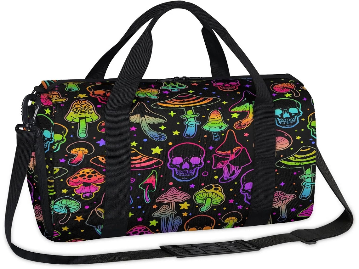 Bolsa Esportiva Colorida com Estampa de Caveira Cogumelo Tecido Poliéste 45x21x5x23cm Pa Cavei Design Du