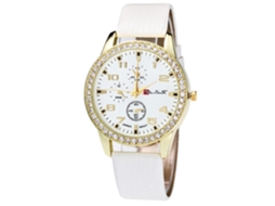 Relógio analógico de quartzo Zhoulianfa com pulseira ajustável em PU e strass (branco)