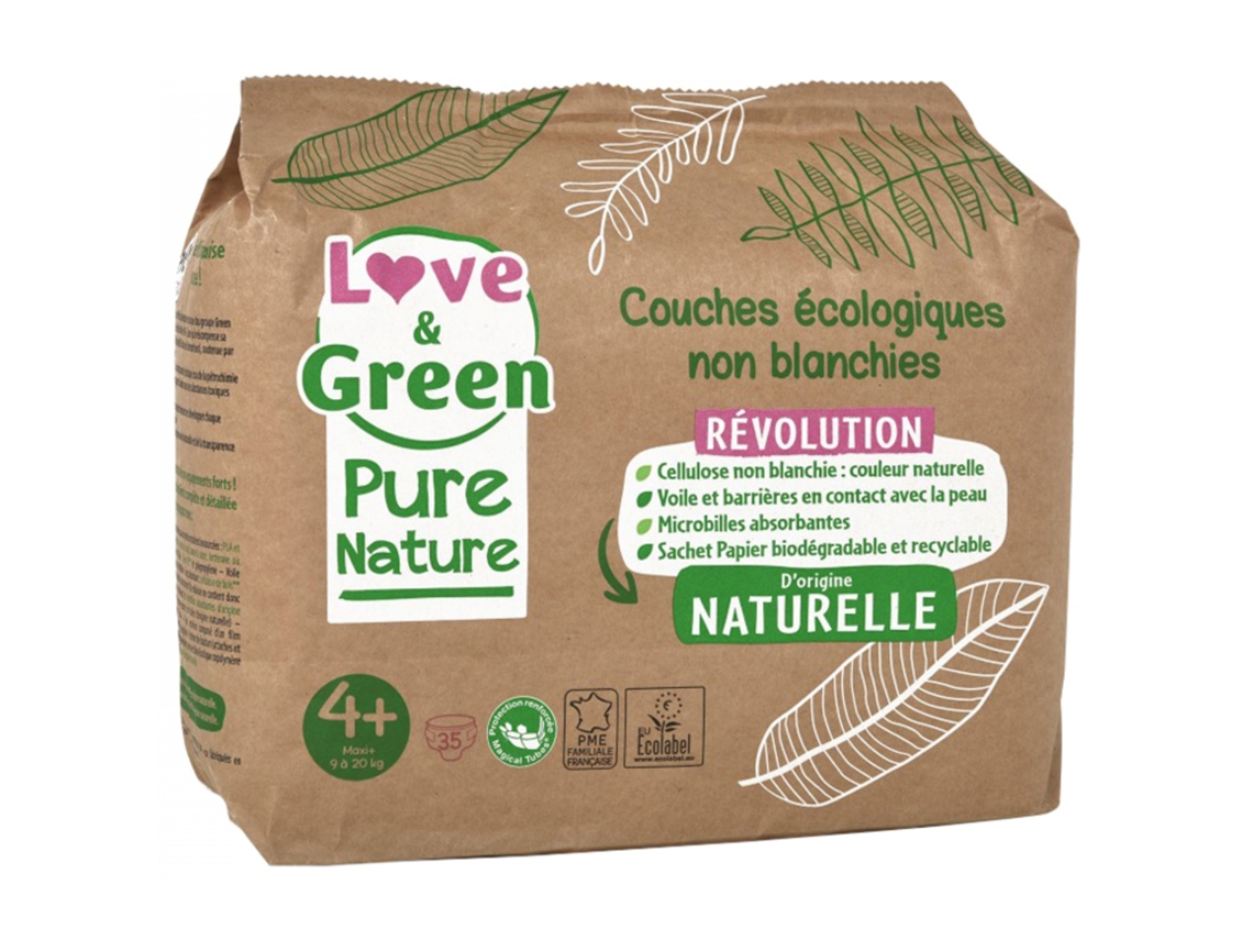 Fralda Ecológica Pure Nature 35 Tamanho 4 Maxi 9 a 20 kg LOVE & GREEN