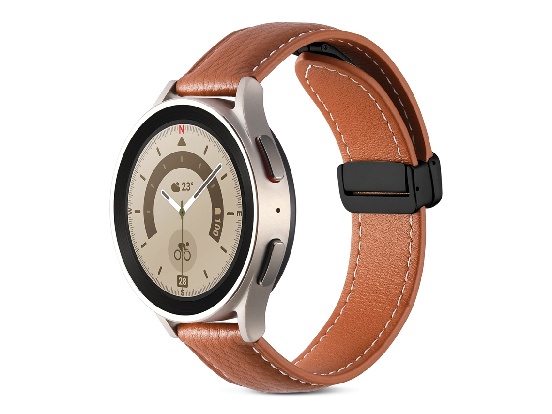 Bracelete para Smartwatch de couro genuíno com fivela dobrável de 22 mm (marrom)