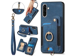 Capa Traseira De Couro Com Compartimentos Para Cartões E Suporte Azul Para Xiaomi Poco X7 Pro 5g