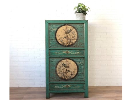 Armário Vintage Chinês Verde Bege Cômoda Aparador Estilo Colonial Estilo Antigo Aparador Asiático Oriental Extremo Oriente Vintageasia