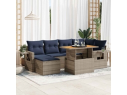 Vidaxl 7 Pcs Conjunto Sofás P/ Jardim C/ Almofadões Vime Pe Cinzento