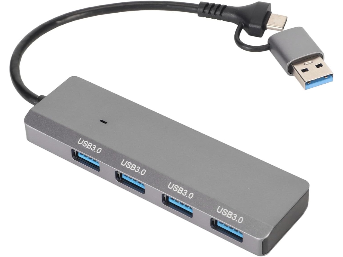Hub Usb Tipo C 4 Em 1 Com Conector Duplo, Carcaça Metálica, Estação
