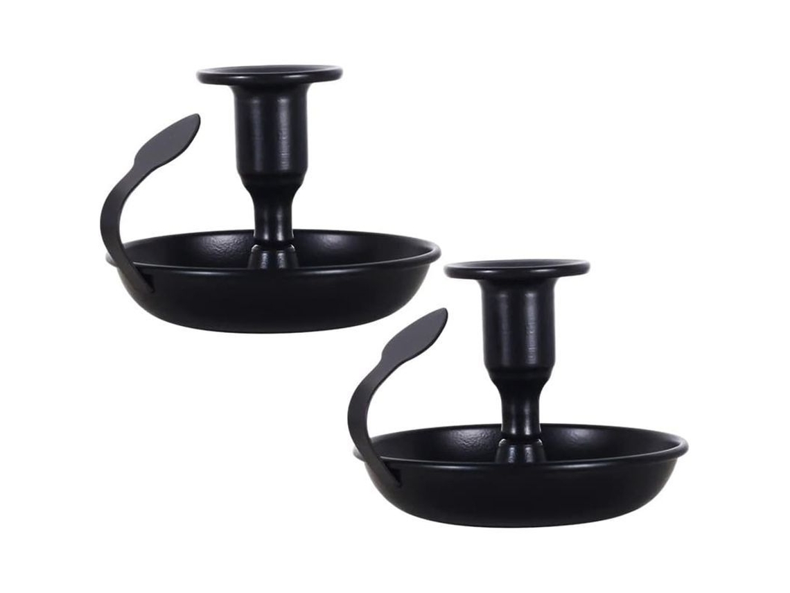 Porta Velas De Metal Negro Retro Con Asa Soporte Para Velas Taper Decorativo Moderno