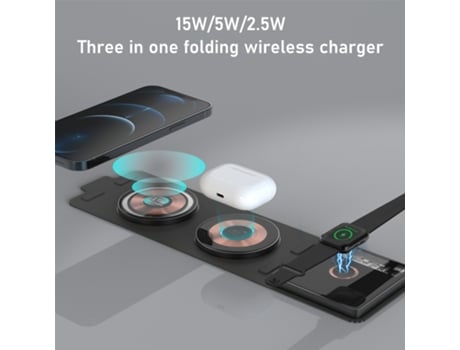 Auriculares Sem Fio Estação de Carregamento Dobrável 3 em 1 Estação de Carregamento para Vários Dispositivos Carregador de 15 W Ios e Android
