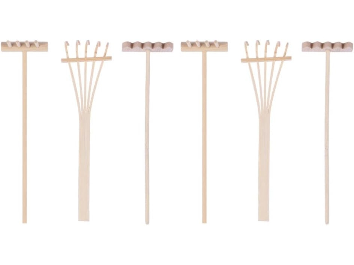 Conjunto De 6 Mini Ancinhos De Bambu Para Decoração De Caixa De Areia Zen